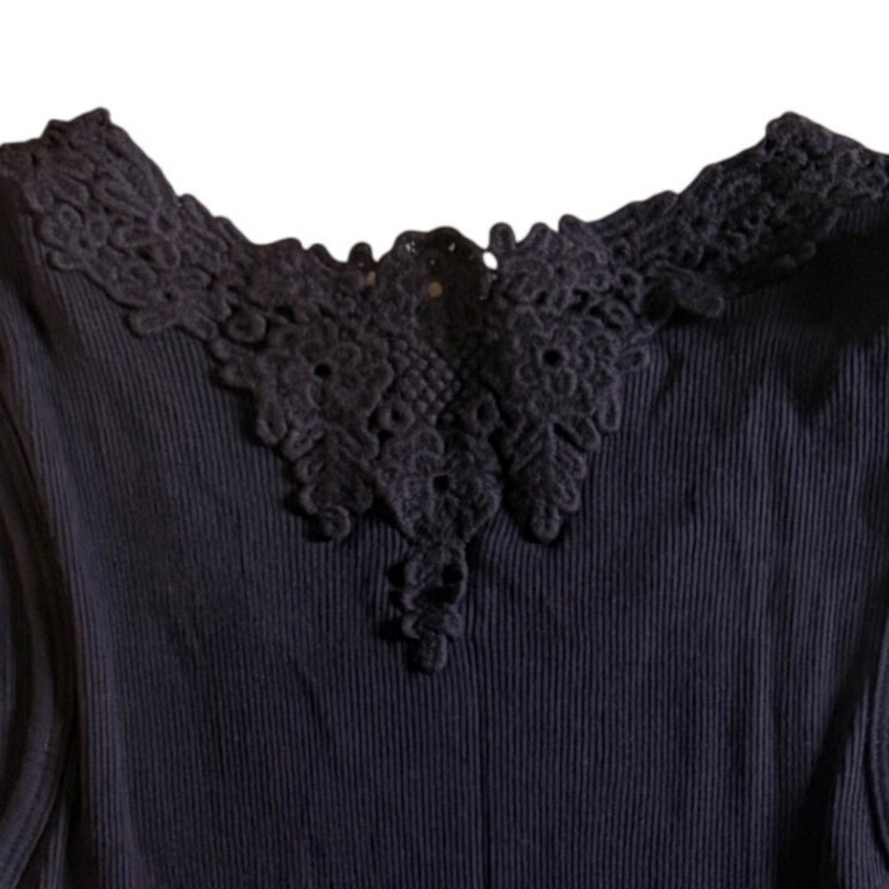 UNIQLO Crochet Embroidered Rib Tank Top XS Black Indie Sleaze Whimsigoth Concert - Picture 3 of 7